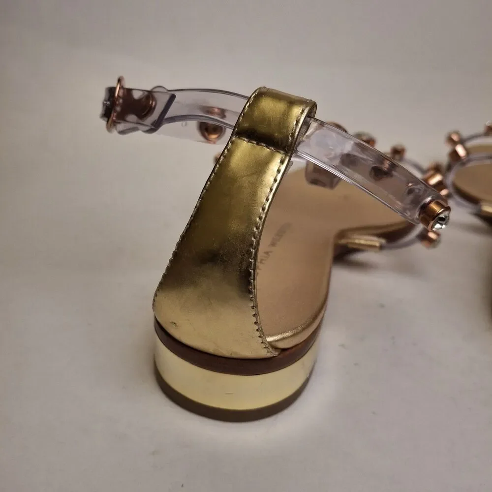 Sophia Webster Gold Dina Flat Sandal Women US5.5/ 36 Gem Studded Summer Vacation